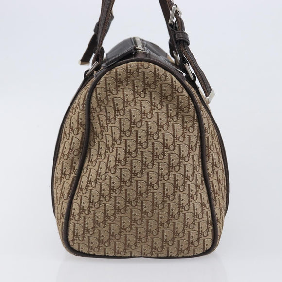Christian Dior Trotter Canvas Hand Bag Beige Silver Auth 208624V