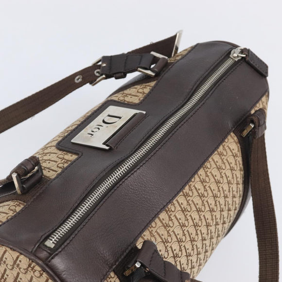 Christian Dior Trotter Canvas Hand Bag Beige Silver Auth 208624V