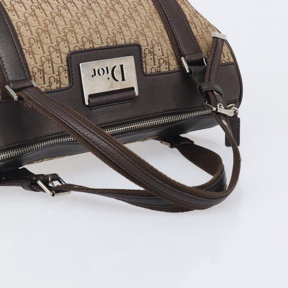 Christian Dior Trotter Canvas Hand Bag Beige Silver Auth 208624V