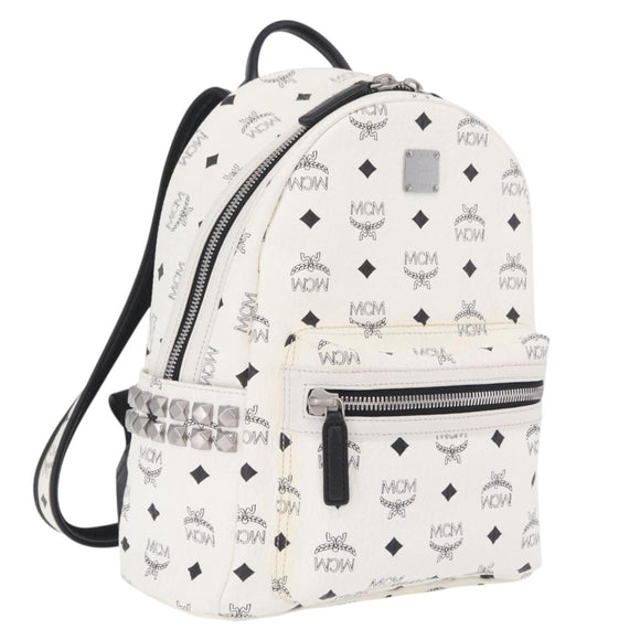 MCM Vicetos Logogram Backpack PVC Leather White Silver Auth 208627