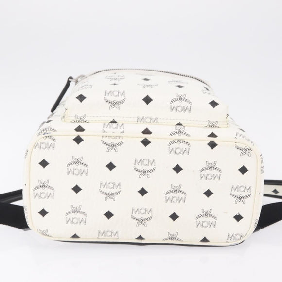MCM Vicetos Logogram Backpack PVC Leather White Silver Auth 208627