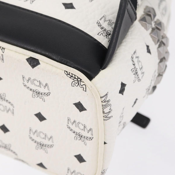 MCM Vicetos Logogram Backpack PVC Leather White Silver Auth 208627