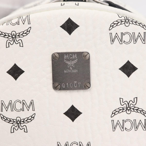 MCM Vicetos Logogram Backpack PVC Leather White Silver Auth 208627