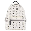 MCM Vicetos Logogram Backpack PVC Leather White Silver Auth 208627-2