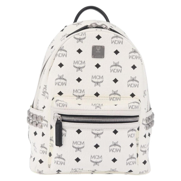 MCM Vicetos Logogram Backpack PVC Leather White Silver Auth 208627