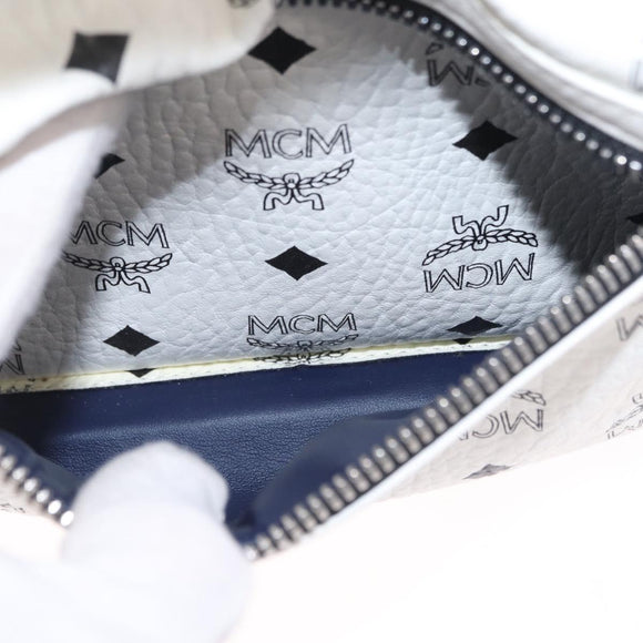 MCM Vicetos Logogram Backpack PVC Leather White Silver Auth 208627