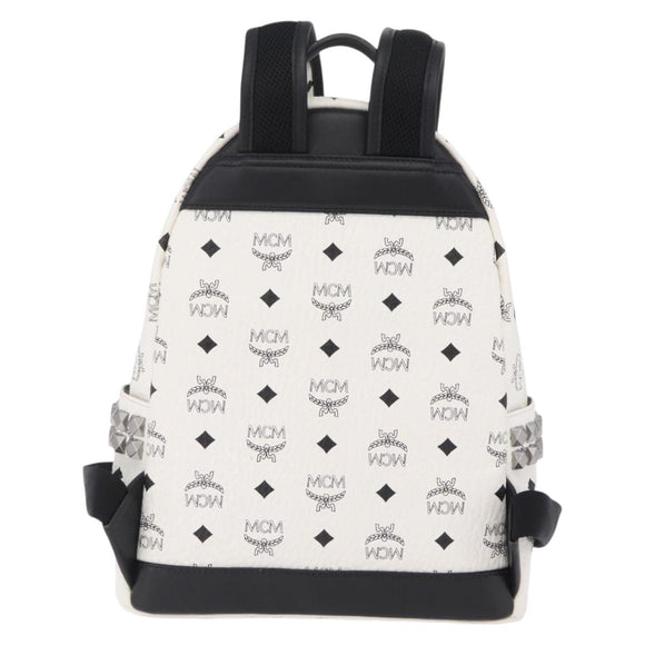 MCM Vicetos Logogram Backpack PVC Leather White Silver Auth 208627