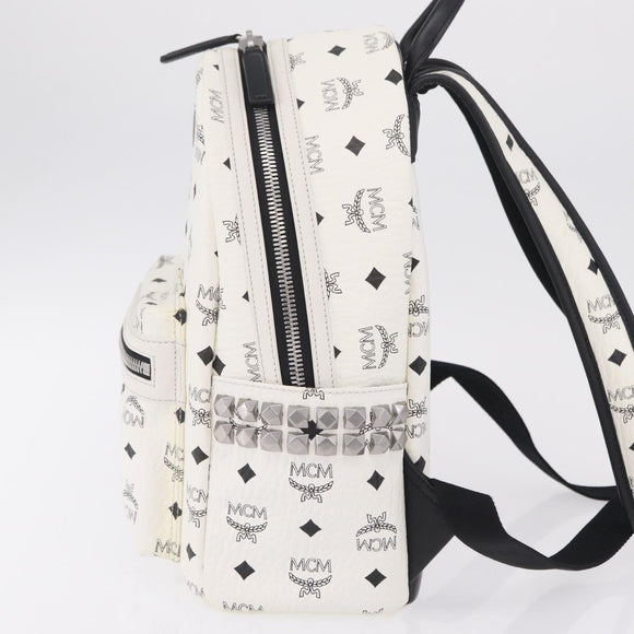 MCM Vicetos Logogram Backpack PVC Leather White Silver Auth 208627