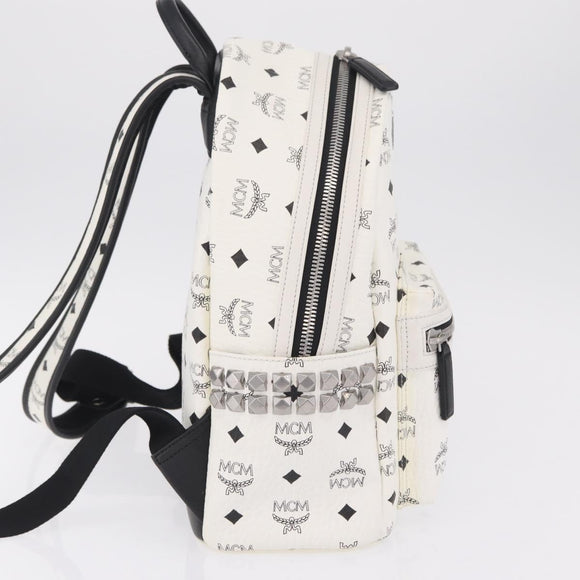 MCM Vicetos Logogram Backpack PVC Leather White Silver Auth 208627