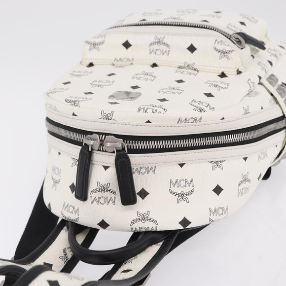 MCM Vicetos Logogram Backpack PVC Leather White Silver Auth 208627