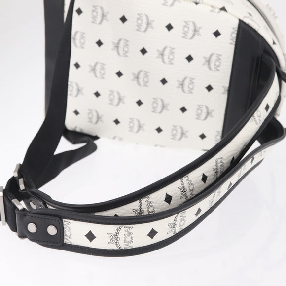 MCM Vicetos Logogram Backpack PVC Leather White Silver Auth 208627