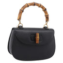 GUCCI Bamboo Hand Bag Leather Black Gold 000 2113 0633 Auth 208629V-1