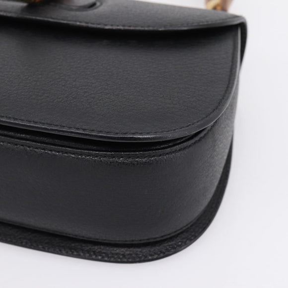 GUCCI Bamboo Hand Bag Leather Black Gold 000 2113 0633 Auth 208629V