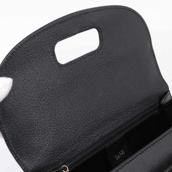 GUCCI Bamboo Hand Bag Leather Black Gold 000 2113 0633 Auth 208629V