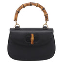 GUCCI Bamboo Hand Bag Leather Black Gold 000 2113 0633 Auth 208629V-13