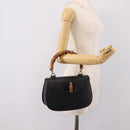 GUCCI Bamboo Hand Bag Leather Black Gold 000 2113 0633 Auth 208629V-24