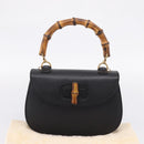 GUCCI Bamboo Hand Bag Leather Black Gold 000 2113 0633 Auth 208629V-12
