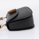 GUCCI Bamboo Hand Bag Leather Black Gold 000 2113 0633 Auth 208629V-3