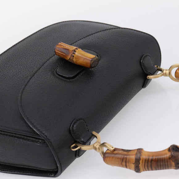 GUCCI Bamboo Hand Bag Leather Black Gold 000 2113 0633 Auth 208629V