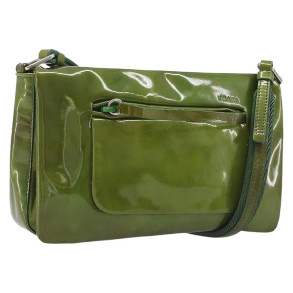 PRADA Shoulder Bag Patent Green Silver Auth 208631