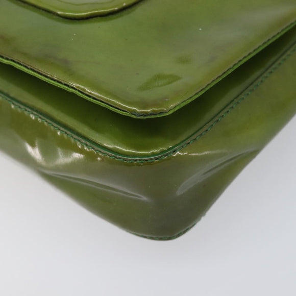 PRADA Shoulder Bag Patent Green Silver Auth 208631