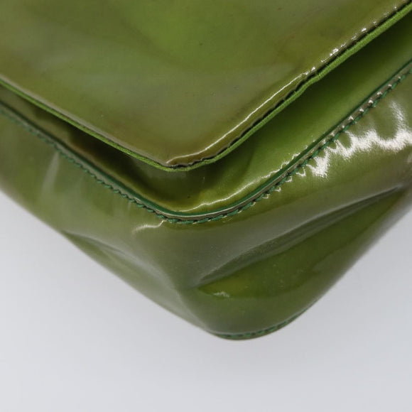 PRADA Shoulder Bag Patent Green Silver Auth 208631