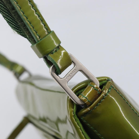 PRADA Shoulder Bag Patent Green Silver Auth 208631