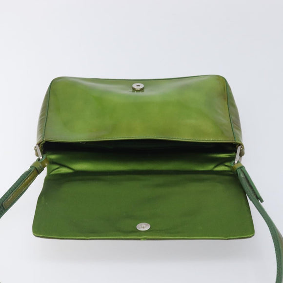 PRADA Shoulder Bag Patent Green Silver Auth 208631