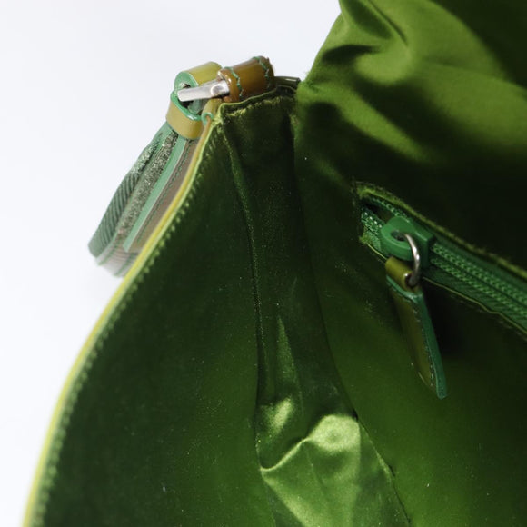 PRADA Shoulder Bag Patent Green Silver Auth 208631