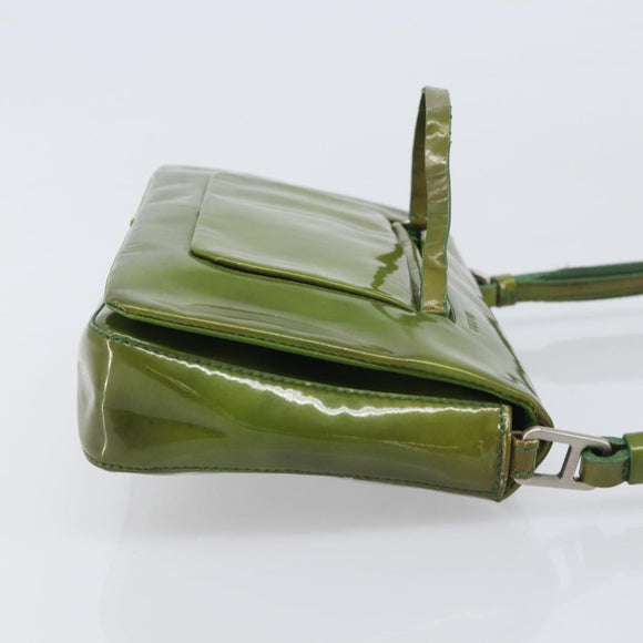 PRADA Shoulder Bag Patent Green Silver Auth 208631
