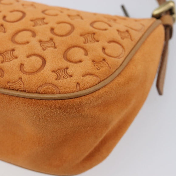 CELINE C Macadam Hand Bag Suede Orange Gold Tone Auth 208638V