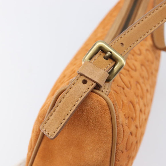 CELINE C Macadam Hand Bag Suede Orange Gold Tone Auth 208638V