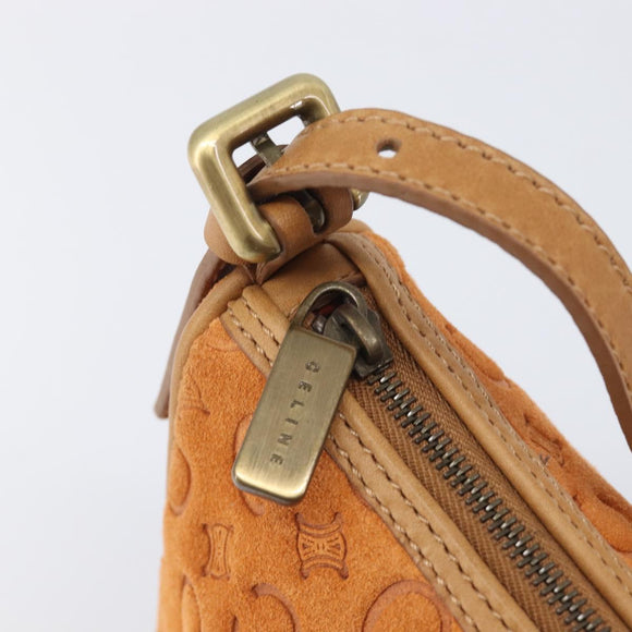CELINE C Macadam Hand Bag Suede Orange Gold Tone Auth 208638V