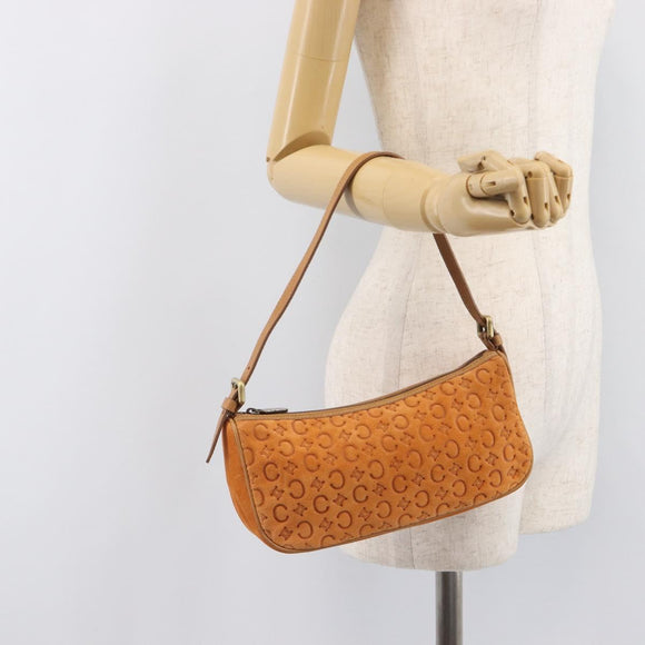 CELINE C Macadam Hand Bag Suede Orange Gold Tone Auth 208638V