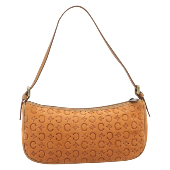 CELINE C Macadam Hand Bag Suede Orange Gold Tone Auth 208638V