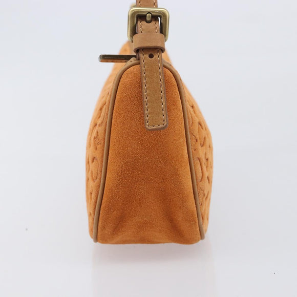 CELINE C Macadam Hand Bag Suede Orange Gold Tone Auth 208638V