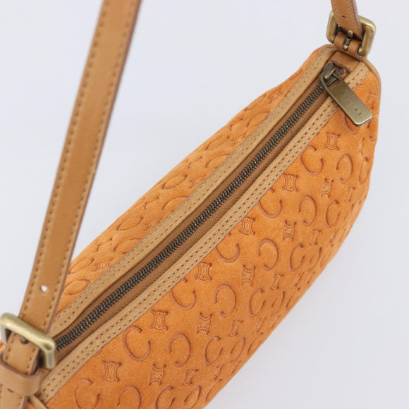 CELINE C Macadam Hand Bag Suede Orange Gold Tone Auth 208638V