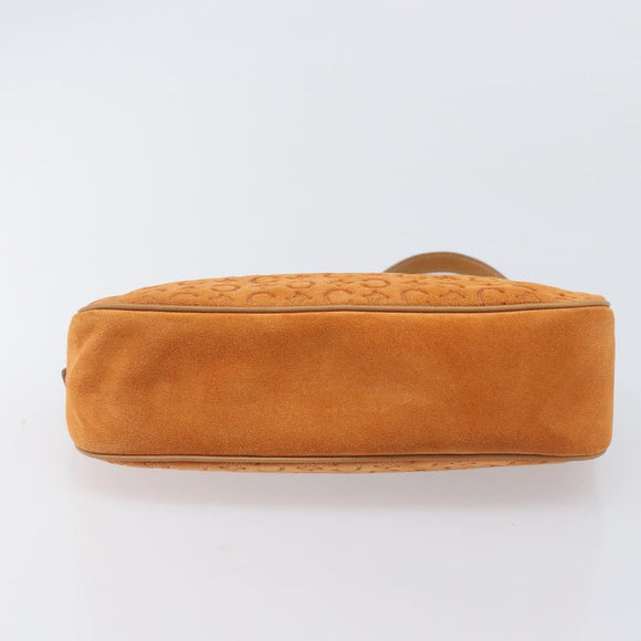 CELINE C Macadam Hand Bag Suede Orange Gold Tone Auth 208638V