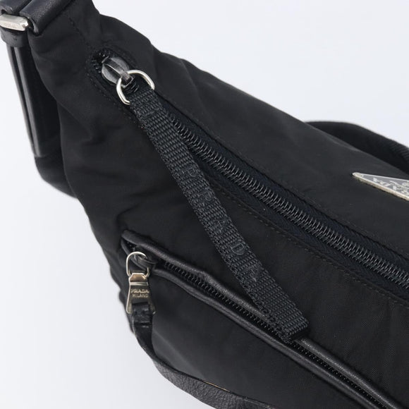 PRADA Shoulder Bag Nylon Black Silver Auth 208639V