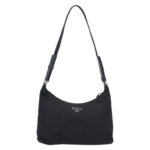 PRADA Shoulder Bag Nylon Black Silver Auth 208639V