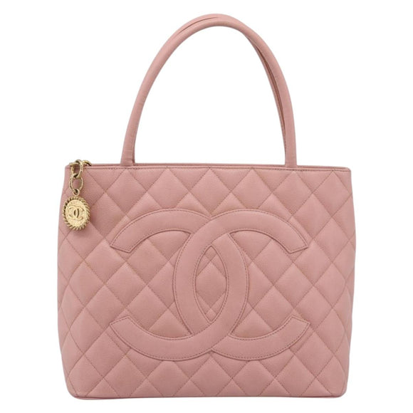 CHANEL Standard Tote Bag Caviar Skin Pink Gold CC Auth 208641V