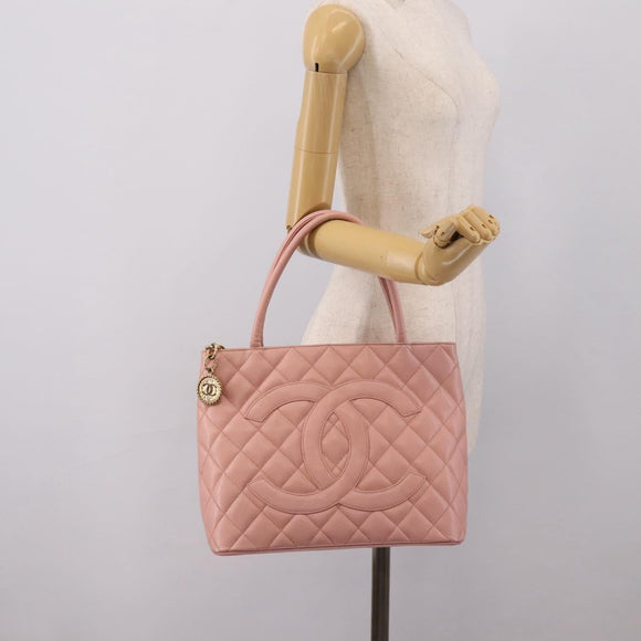 CHANEL Standard Tote Bag Caviar Skin Pink Gold CC Auth 208641V
