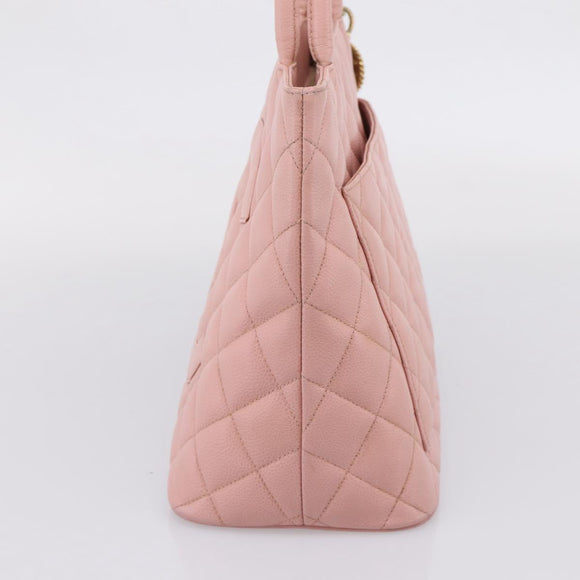 CHANEL Standard Tote Bag Caviar Skin Pink Gold CC Auth 208641V