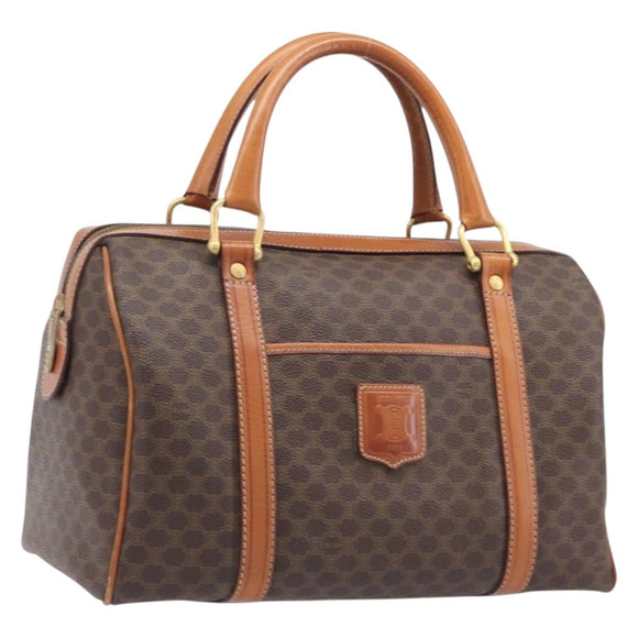 CELINE Macadam Canvas Boston Bag PVC Leather Brown Gold Auth 208642V