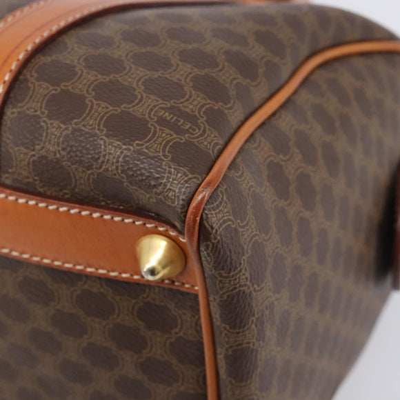 CELINE Macadam Canvas Boston Bag PVC Leather Brown Gold Auth 208642V