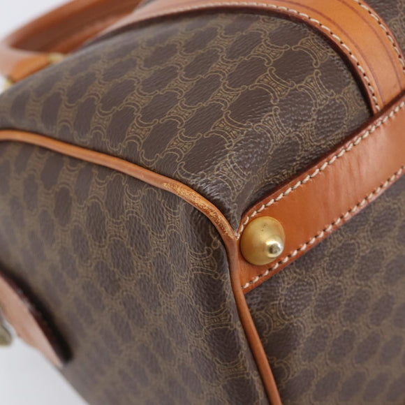 CELINE Macadam Canvas Boston Bag PVC Leather Brown Gold Auth 208642V
