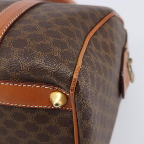 CELINE Macadam Canvas Boston Bag PVC Leather Brown Gold Auth 208642V