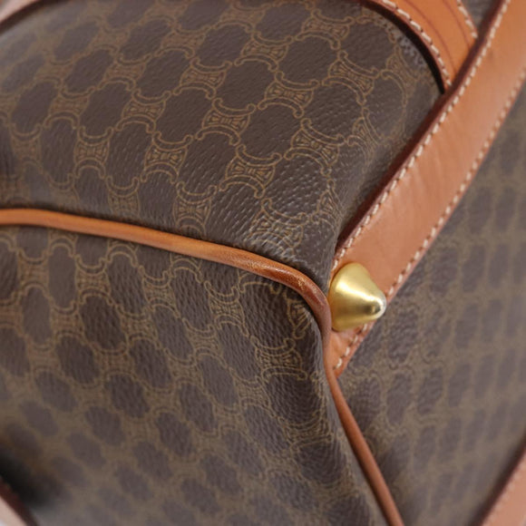 CELINE Macadam Canvas Boston Bag PVC Leather Brown Gold Auth 208642V