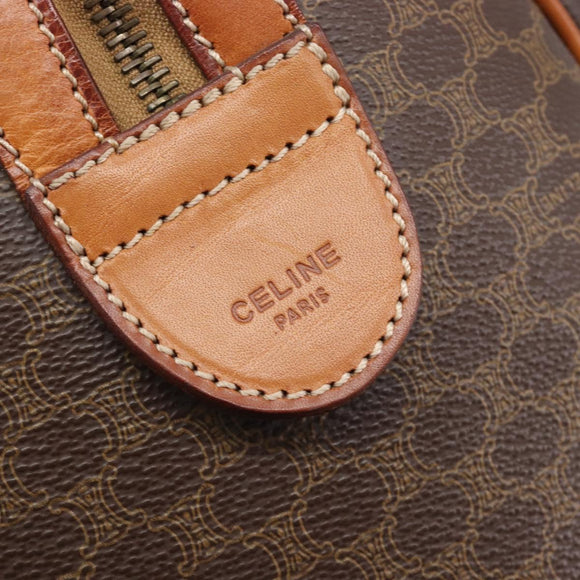 CELINE Macadam Canvas Boston Bag PVC Leather Brown Gold Auth 208642V