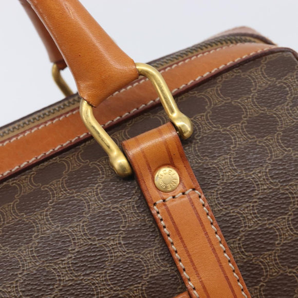 CELINE Macadam Canvas Boston Bag PVC Leather Brown Gold Auth 208642V